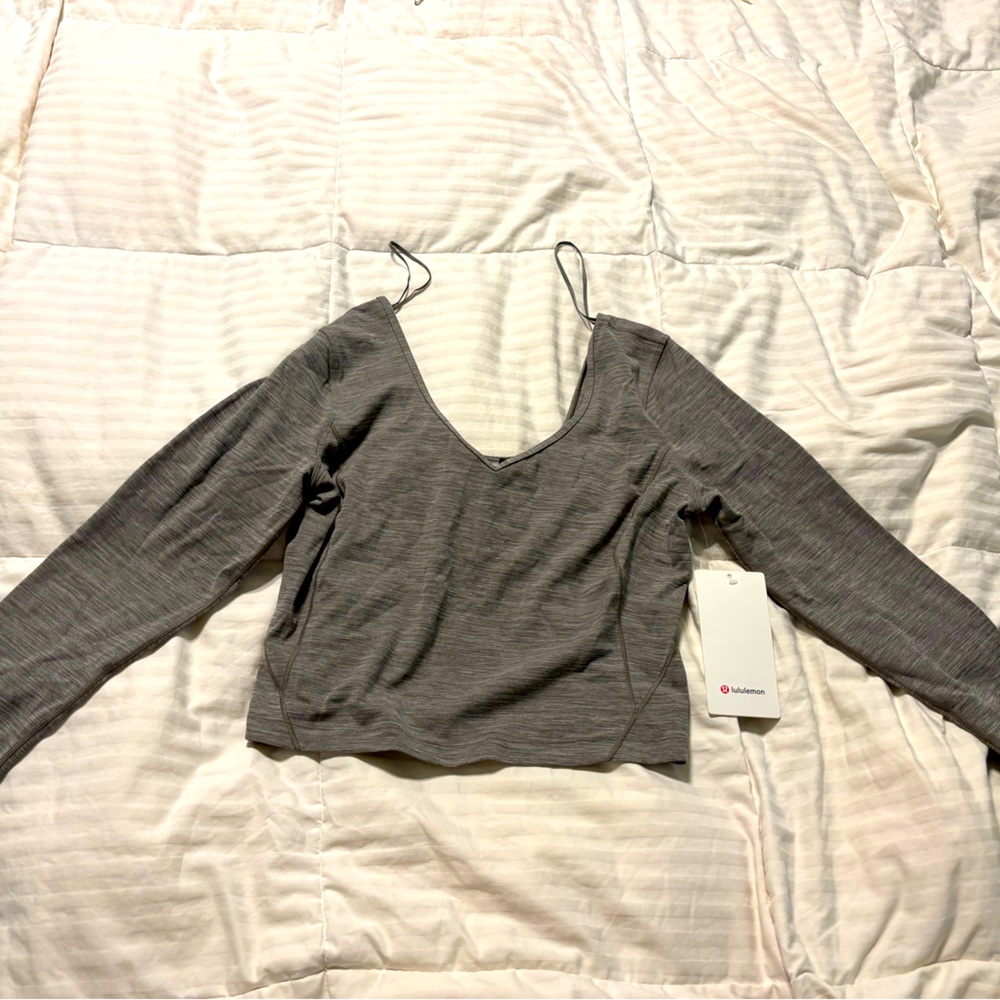 Grey Lululemon Align Long Sleeve Cropped Top Size 10 New With Tags